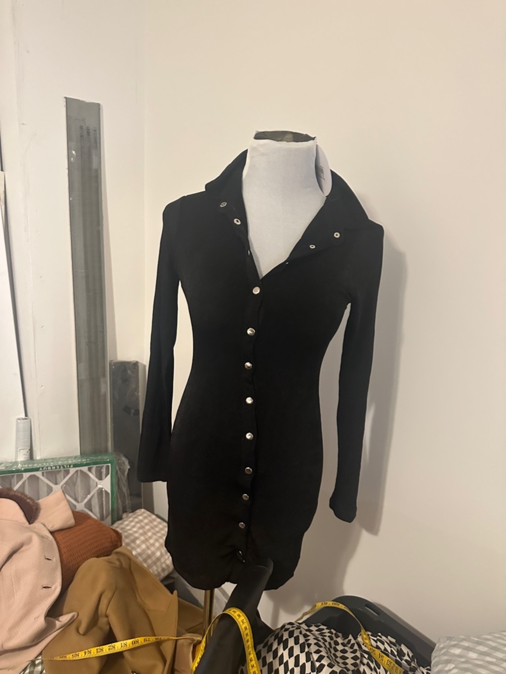 Princess Polly elody long sleeve Black Button-Front  Women’s mini Dress 4